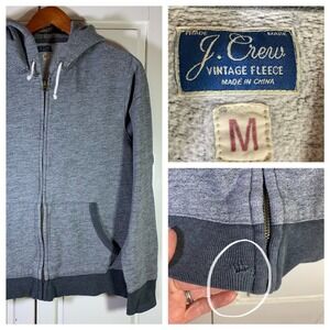 J.Crew Vintage Fleece Mens Grey‎ Full Zip Hoodie Sweatshirt 48703 Medium HOLES